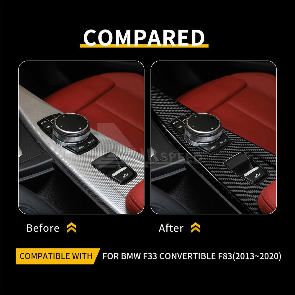 For BMW F33 F83 2013-2020 Car Center Multimedia Panel Cover Black Carbon Fiber