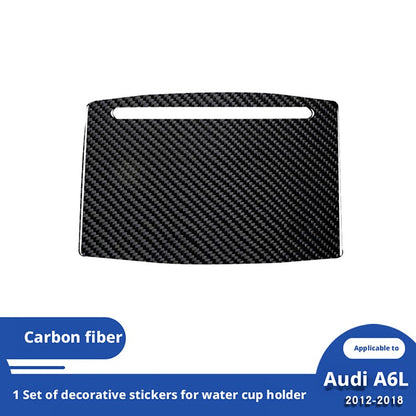 For Audi A6 A7 S6 S7 12-18 Water Cup Holder Cover Plate Trim Black Carbon Fiber（U.S. Stock）