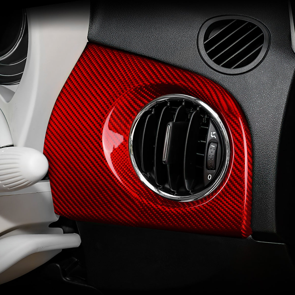 RED CarbonFiber Driver Side Air Outlet Cover for Fiat 500 08-23 Abarth 595 12-23 - detail view 8