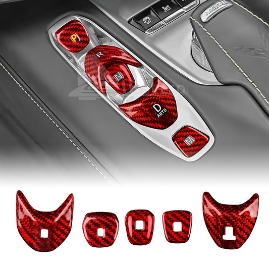 Red Carbon Fiber Center Gear Shift Button Cover Real  For Corvette C8 2020-2023