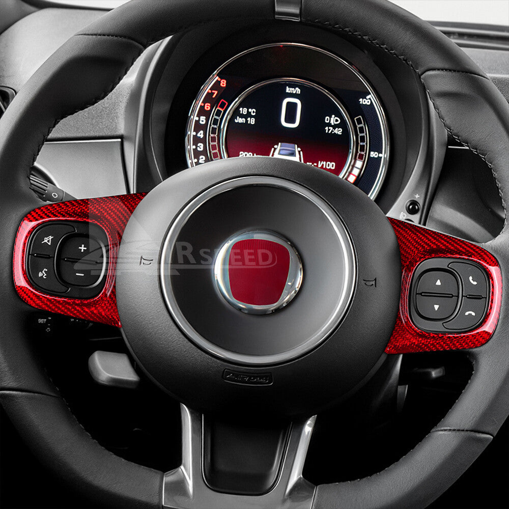 For Fiat 500 2020-2023 Steering Wheel Button Cover REAL HARD Red Carbon Fiber - detail view 5