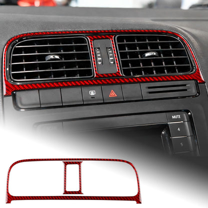 Carbon Fiber Center Air Outlet Frame Sticker Red for Volkswagen Polo 2015-2017（U.S. Stock）
