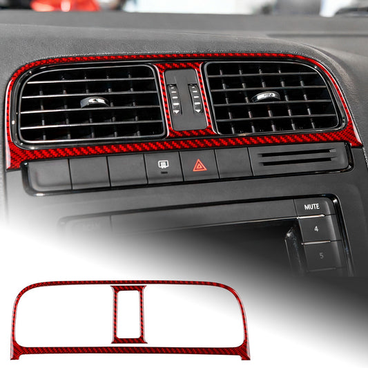 Carbon Fiber Center Air Outlet Frame Sticker Red for Volkswagen Polo 2015-2017（U.S. Stock）