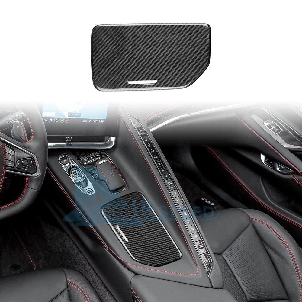 For Corvette C8 20-24 Center Water Cup Holder Cover REAL HARD Carbon Fiber BLACK