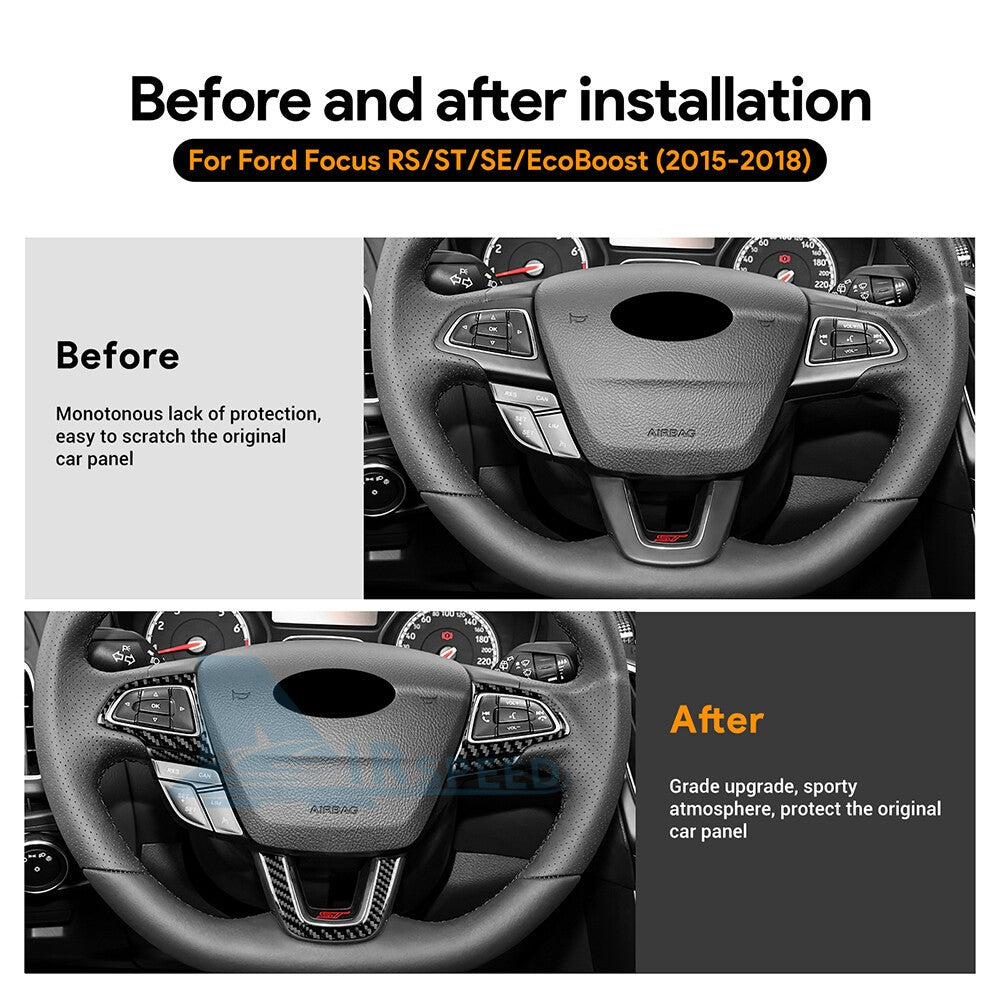 For Ford Focus SE ST RS 2015-2018 Steering Wheel Panel Sticker Trim Carbon Fiber（U.S. Stock）