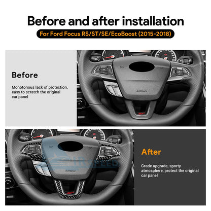 For Ford Focus SE ST RS 2015-2018 Steering Wheel Panel Sticker Trim Carbon Fiber（U.S. Stock）