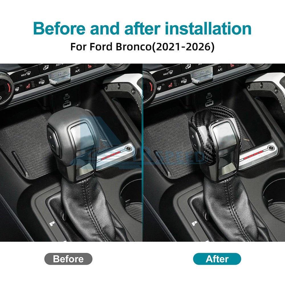 Black HARD Carbon Fiber Car Gear Shift Head Cover Trim for Ford Bronco 2021-2026 - detail view 3