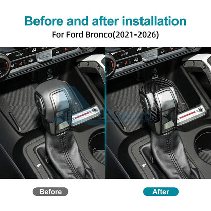 Black HARD Carbon Fiber Car Gear Shift Head Cover Trim for Ford Bronco 2021-2026 - detail view 3