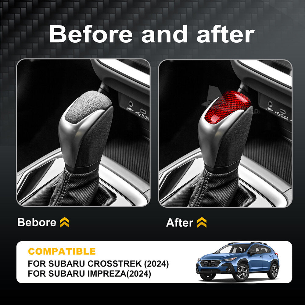 For Subaru Crosstrek 2023-2024 Gear Shift Knob Cover REAL HARD Carbon Fiber RED - detail view