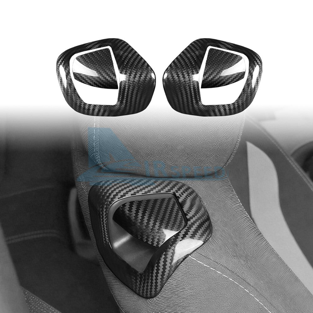 Black Hard Carbon Fiber Seat Back Handle Cover For Chevy Camaro 2016-2024 - detail view