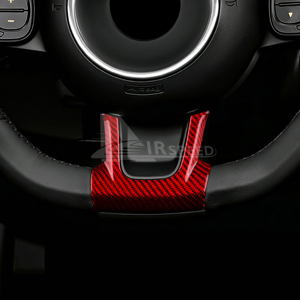 2PCS Red Steering Wheel Center Cover REAL HARD Carbon Fiber For Fiat 500 20-2023 - detail view 5