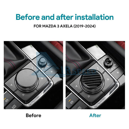 Carbon Fiber Center Console Multimedia Knob Stickers for Mazda 3 Axela 2019-2025