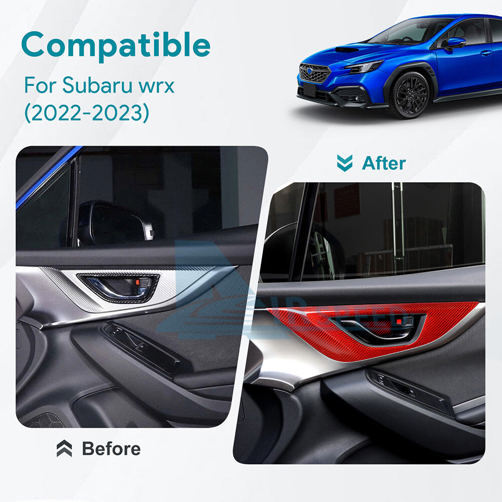 Red Front Door Handle Panel Cover REAL HARD Carbon Fiber For Subaru WRX 22-2023