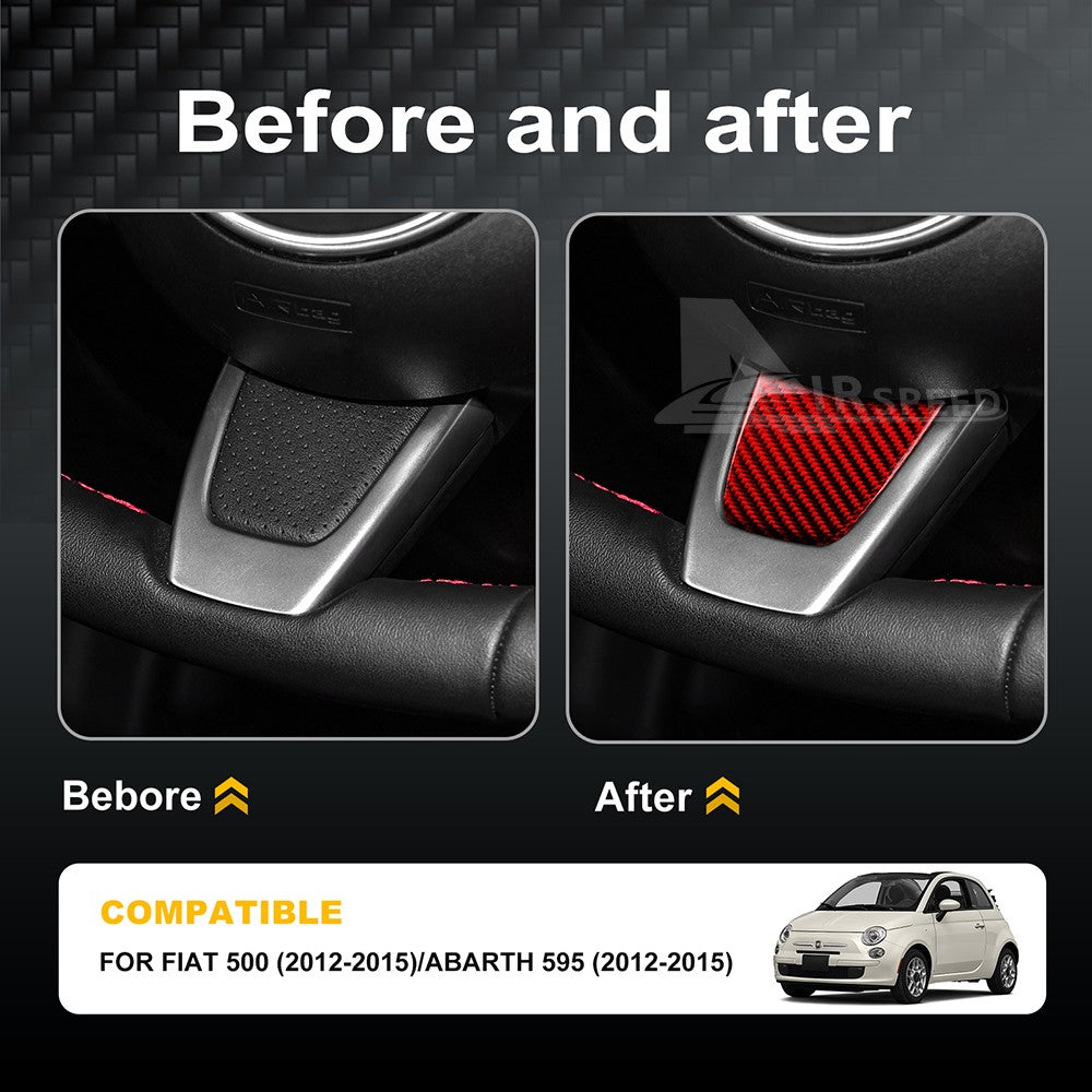 Red Carbon Steering Wheel Interior Chin Sticker for FIAT 500 Abarth 595 2012-15 - detail view 3