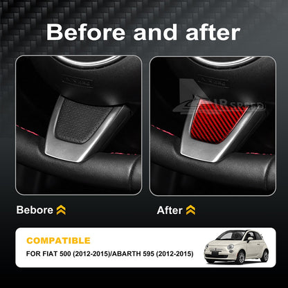 Red Carbon Steering Wheel Interior Chin Sticker for FIAT 500 Abarth 595 2012-15 - detail view 3
