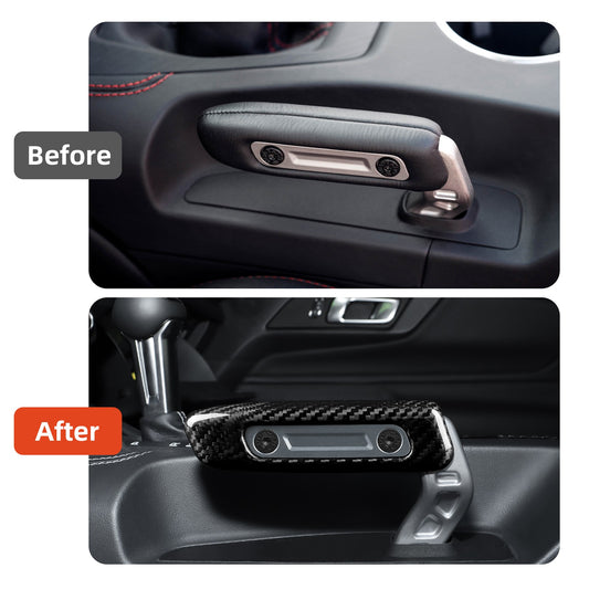 Gray Hard Carbon Fiber Handbrake Interior Sticker for 2024-2025 Ford Mustang - detail view