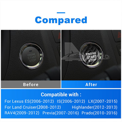 For Lexus ES Toyota RAV4 Car Engine Start Button Sticker Black Red Carbon Fiber - detail view 3