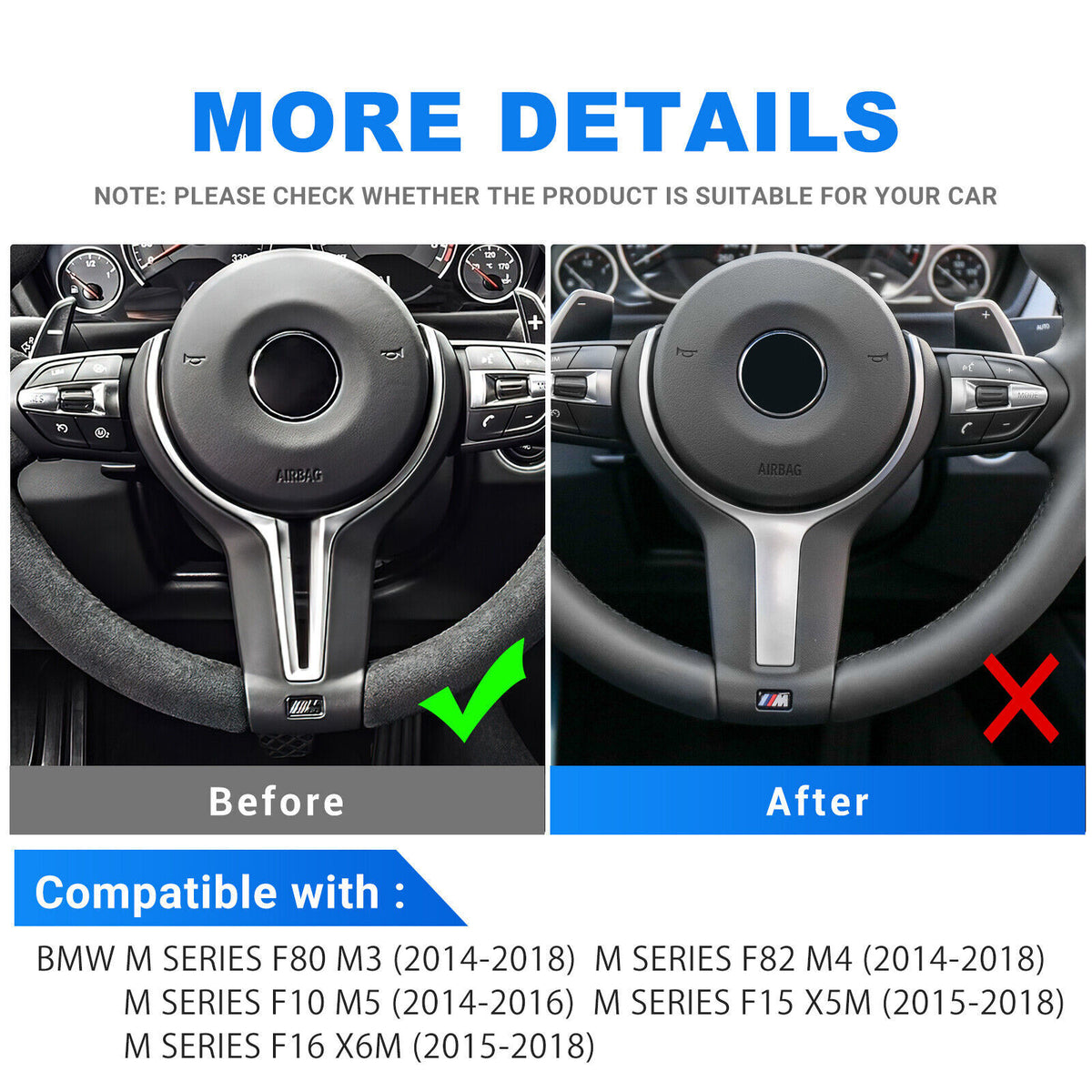 Black Real Hard Carbon Fiber Steering Wheel Chin Cover For BMW F80 F82 F10 F15 - detail view 3