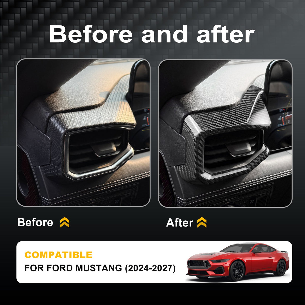 HARD Carbon Fiber Car Driver's Air Ourlet Frame Cover for Ford Mustang 2024-2027 - detail view 3