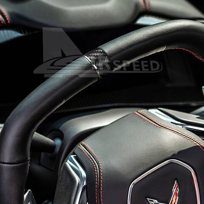 HARD Carbon Fiber Car Steering Wheel Ring Cover For Corvette C8 2020-2023 BLACK