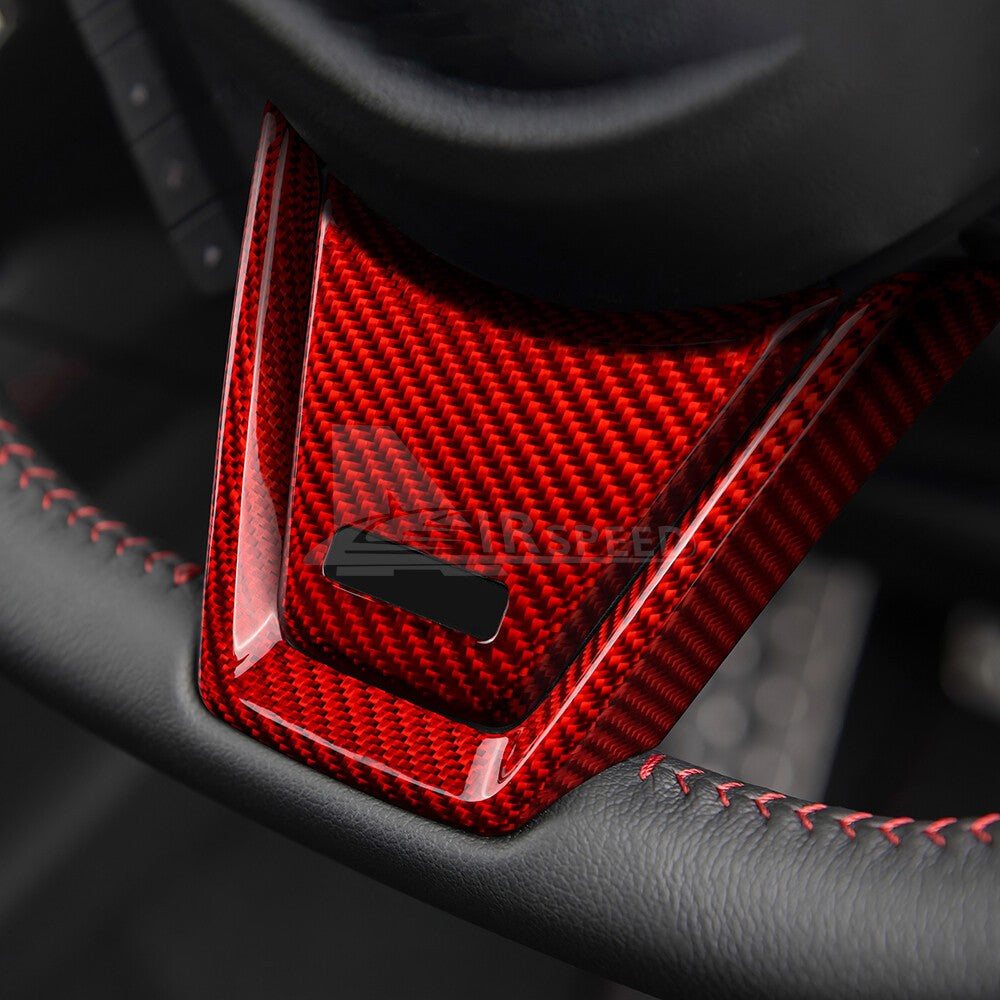 REAL HARD Carbon Fiber RED Center Steering Wheel Cover For Subaru WRX 2022-2023 - detail view 4