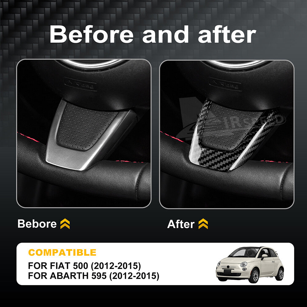 Black Steering Wheel Center Cover REAL HARD Carbon Fiber For Fiat 500 Abarth 595 - detail view 3