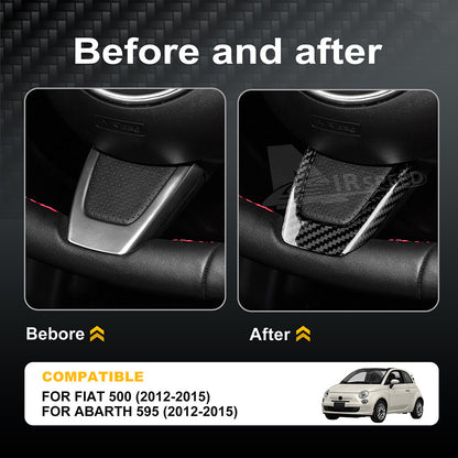 Black Steering Wheel Center Cover REAL HARD Carbon Fiber For Fiat 500 Abarth 595 - detail view 3