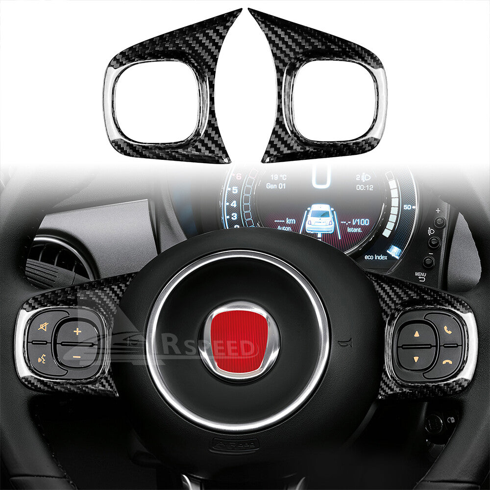 Steering Wheel Button Cover Real Hard Black Carbon Fiber For Fiat 500 2020-2023 - product view