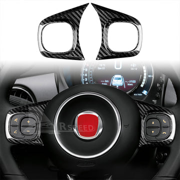 Steering Wheel Button Cover Real Hard Black Carbon Fiber For Fiat 500 2020-2023