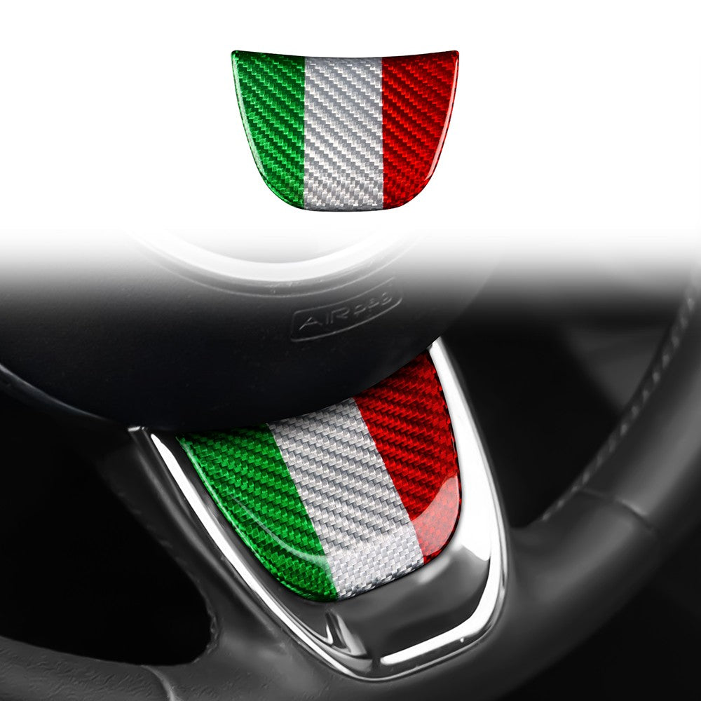 Italy Color Hard Carbon Steering Bottom Trim For Fiat 500 500C 2016-2024 - detail view