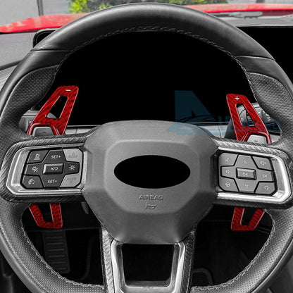 Steering Wheel Paddle Shifter Extension Red Carbon Fiber Fit Ford Mustang 24-26 - detail view 6