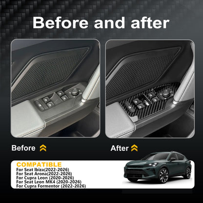 Car Door Window Lift Panel Cover Carbon Fiber for SEAT Ibiza Arona 2022-2026 - detail view 3