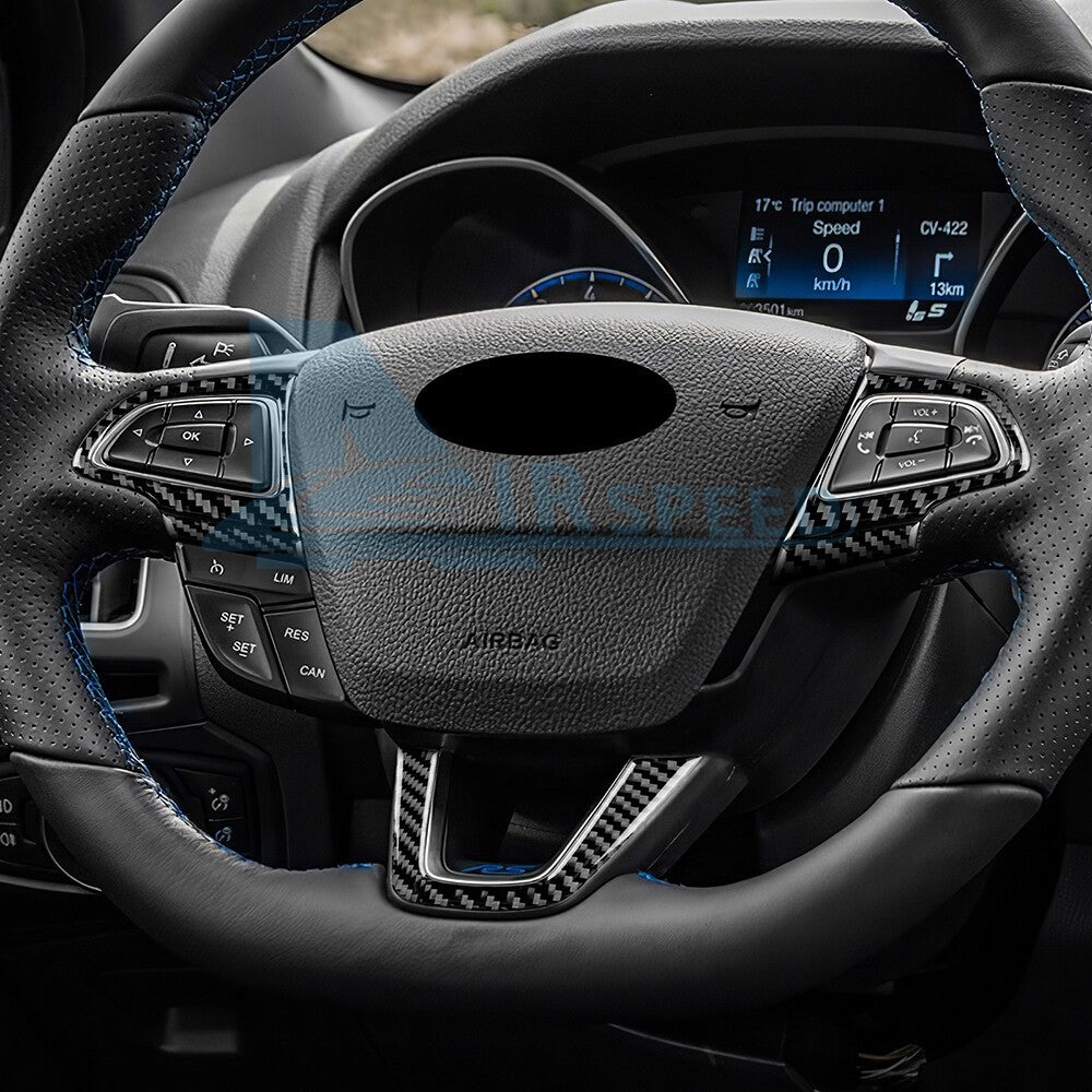 For Ford Focus SE ST RS 2015-2018 Steering Wheel Panel Sticker Trim Carbon Fiber（U.S. Stock）