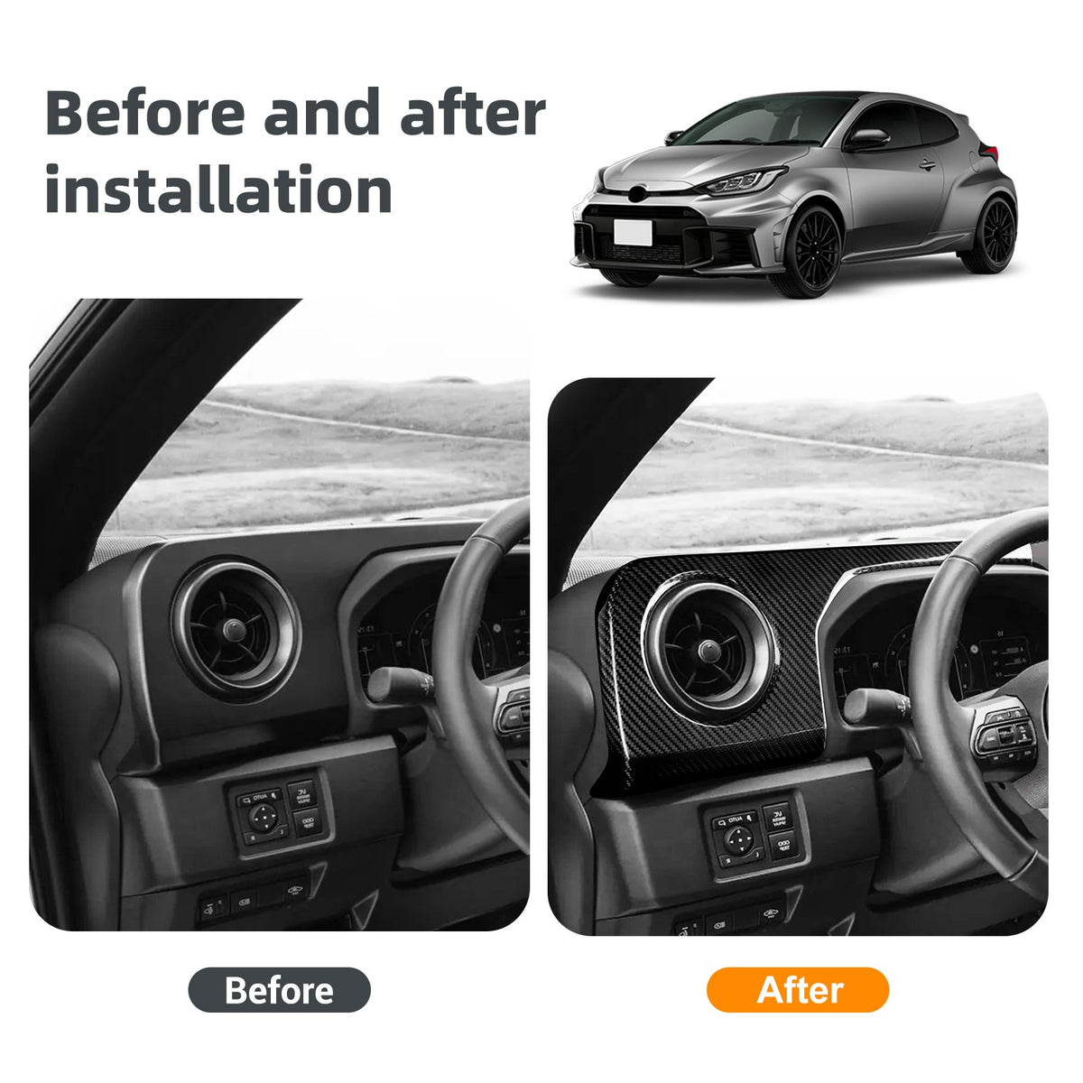 Black Carbon Fiber Driver's Air Outlet Panel Cover for Toyota GR Yaris 2025-2026 - detail view 3