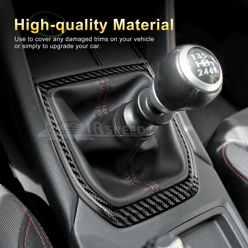 Black Gear Shifter Panel Cover REAL HARD Carbon Fiber For Subaru WRX 2022-2023 - detail view 5