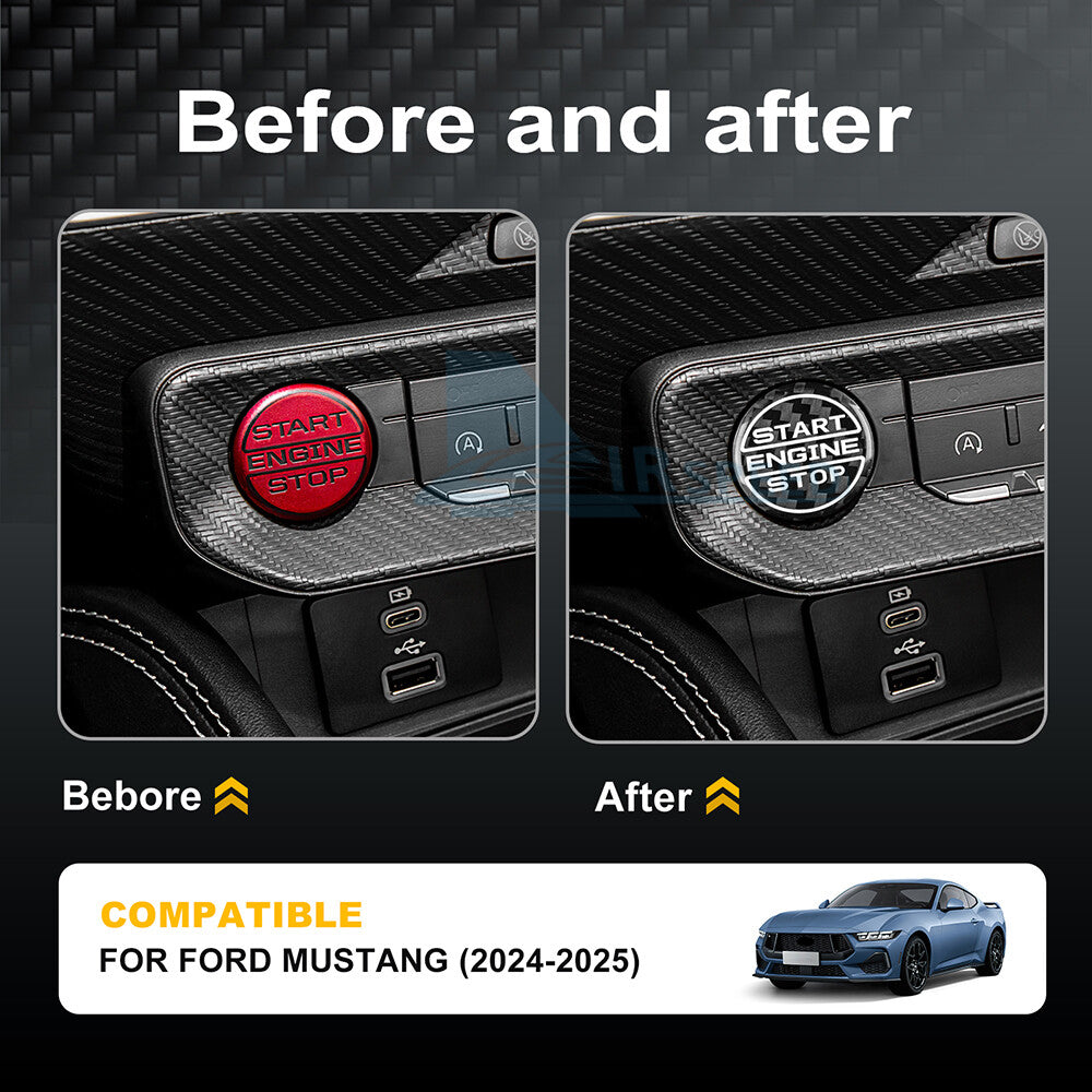Real Hard Carbon Fiber Keyless Engine Push Start Button Cover Ford Mustang 24-25 - detail view