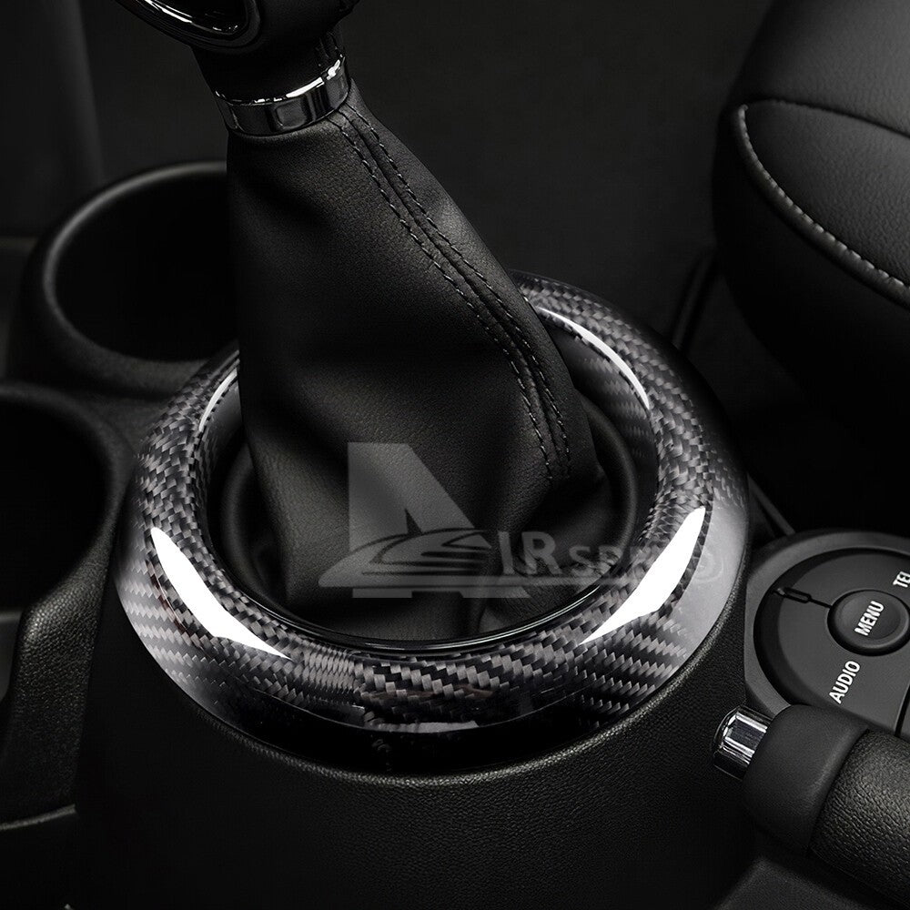 For Mini Cooper F-Series Black Hard Carbon Fiber Gear Shift Panel Frame Cover - detail view 5