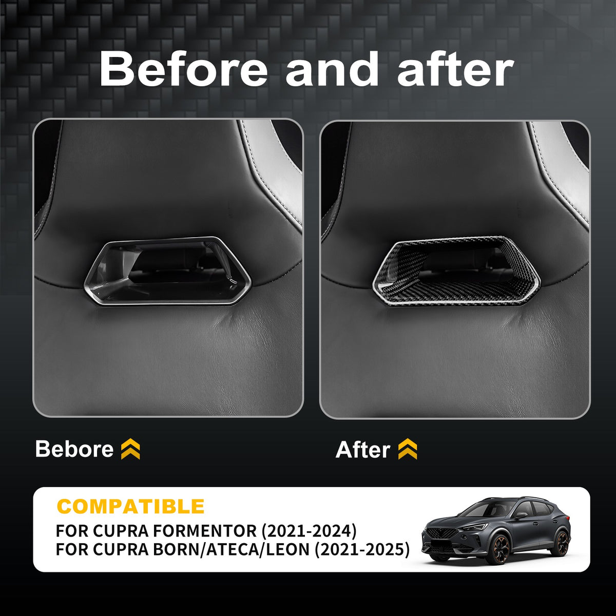 For SEAT Born Ateca Leon 21-2025 Car Seat Frame Interior Trim Cover Carbon Fiber - detail view 3