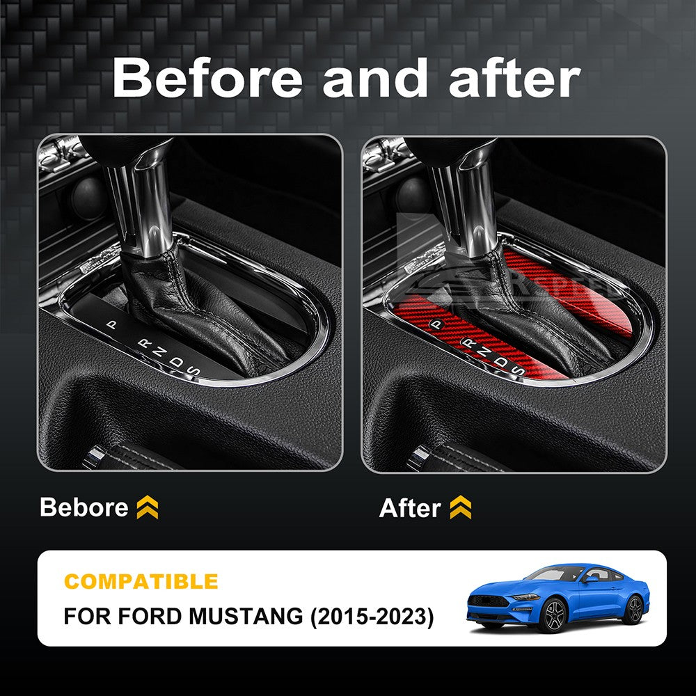 For Ford Mustang 2015-2023 Center Gear Shift Panel Cover REAL HARD Carbon Fiber - detail view 3