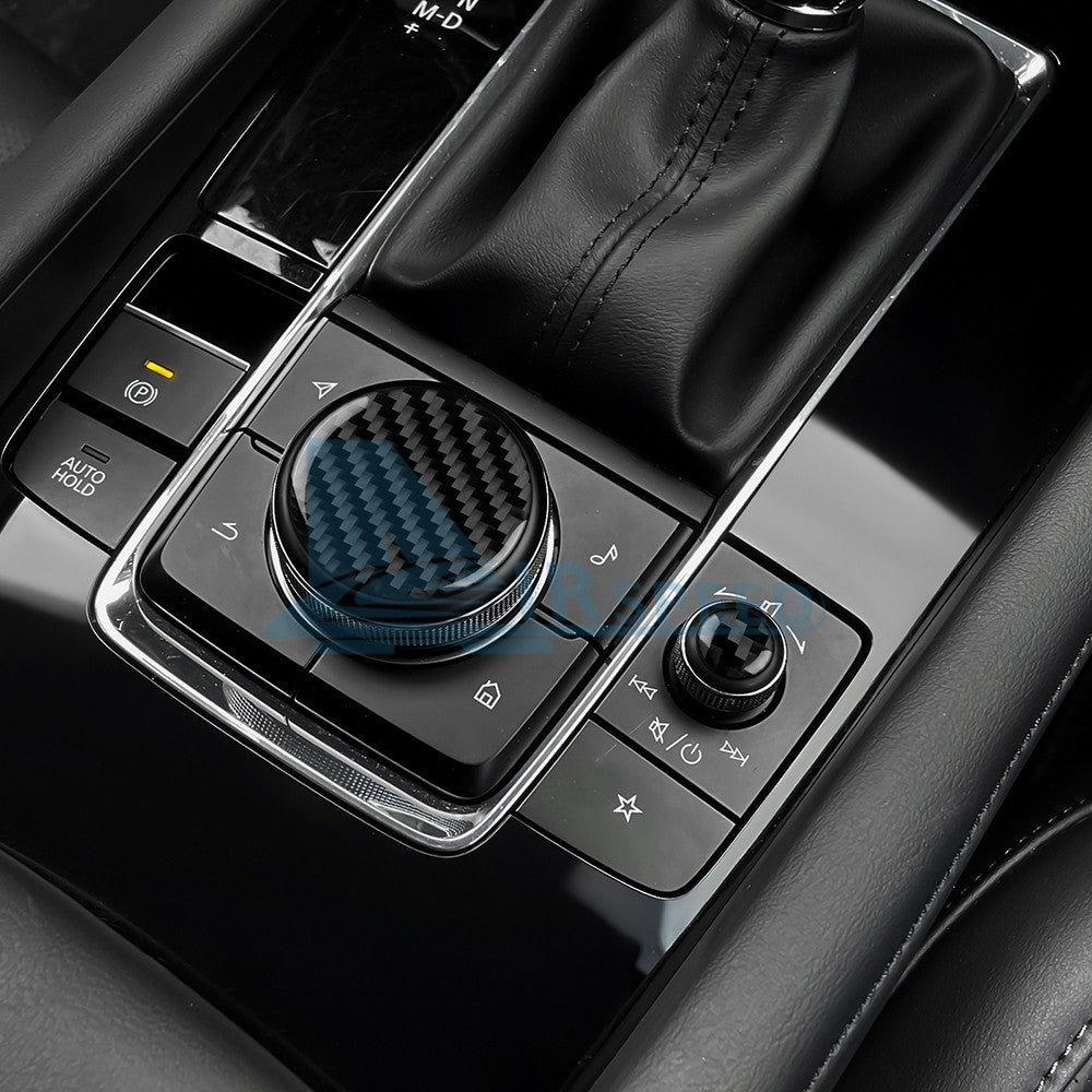 Carbon Fiber Center Console Multimedia Knob Stickers for Mazda 3 Axela 2019-2025