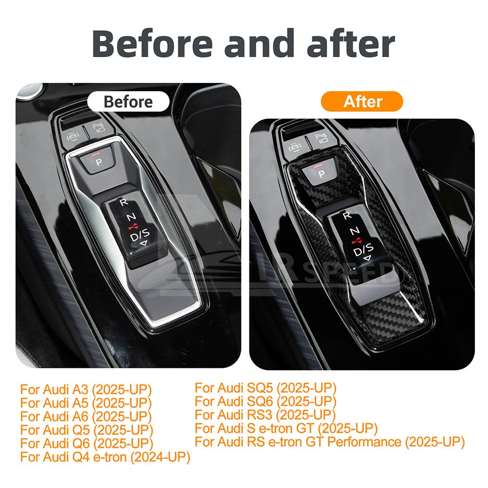 Black Hard Carbon Fiber Gear Shift Frame for Audi A3 2025+ Auto - detail view 3