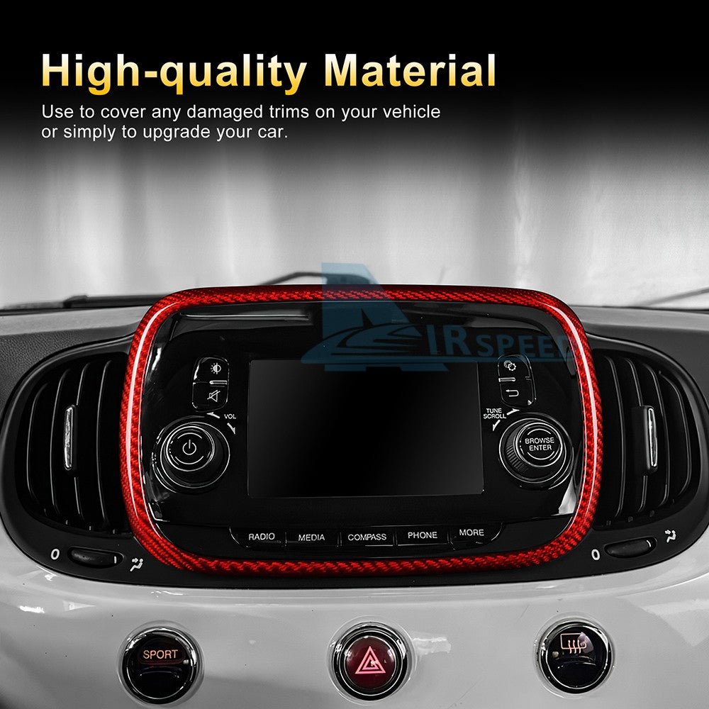 Red Center Navigation Frame Cover Carbon Fiber for FIAT 500 Abarth 595 2016-2024 - detail view 6