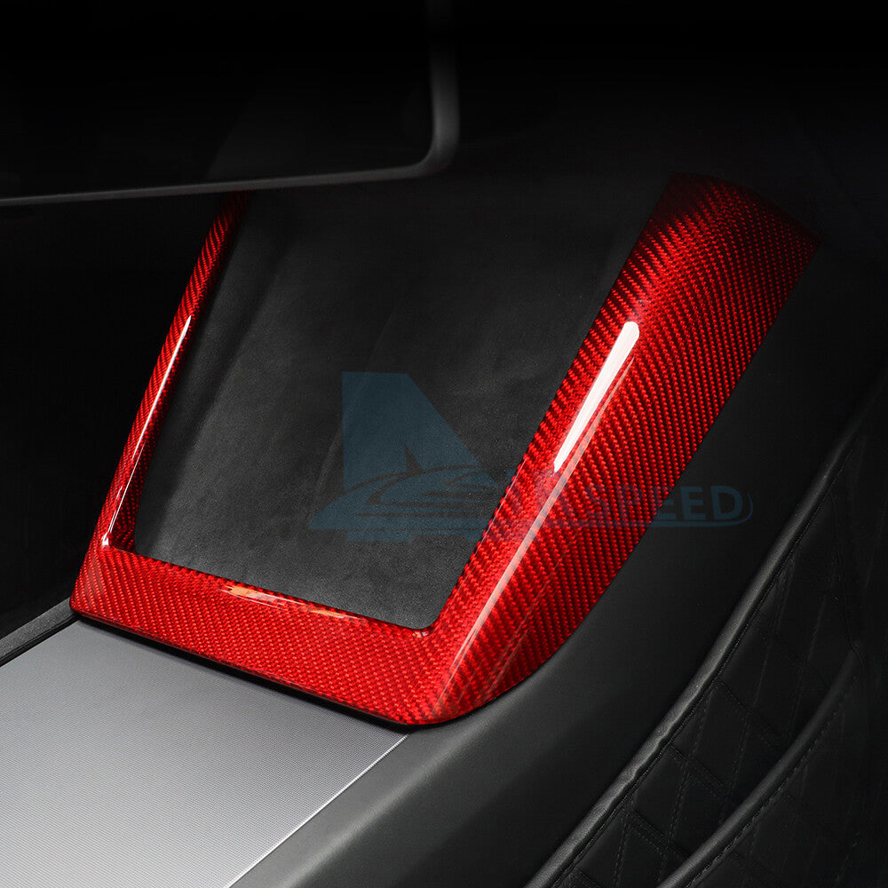 REAL HARD Carbon Fiber For Tesla Model 3 2024 RED Wireless Charging Frame Cover - detail view 5