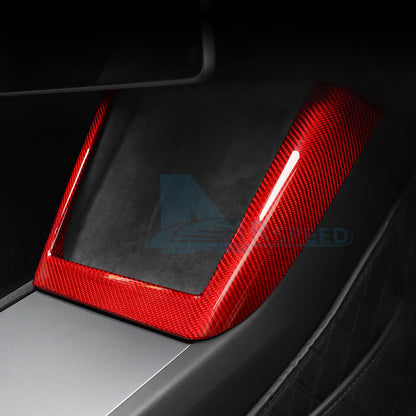 REAL HARD Carbon Fiber For Tesla Model 3 2024 RED Wireless Charging Frame Cover - detail view 5