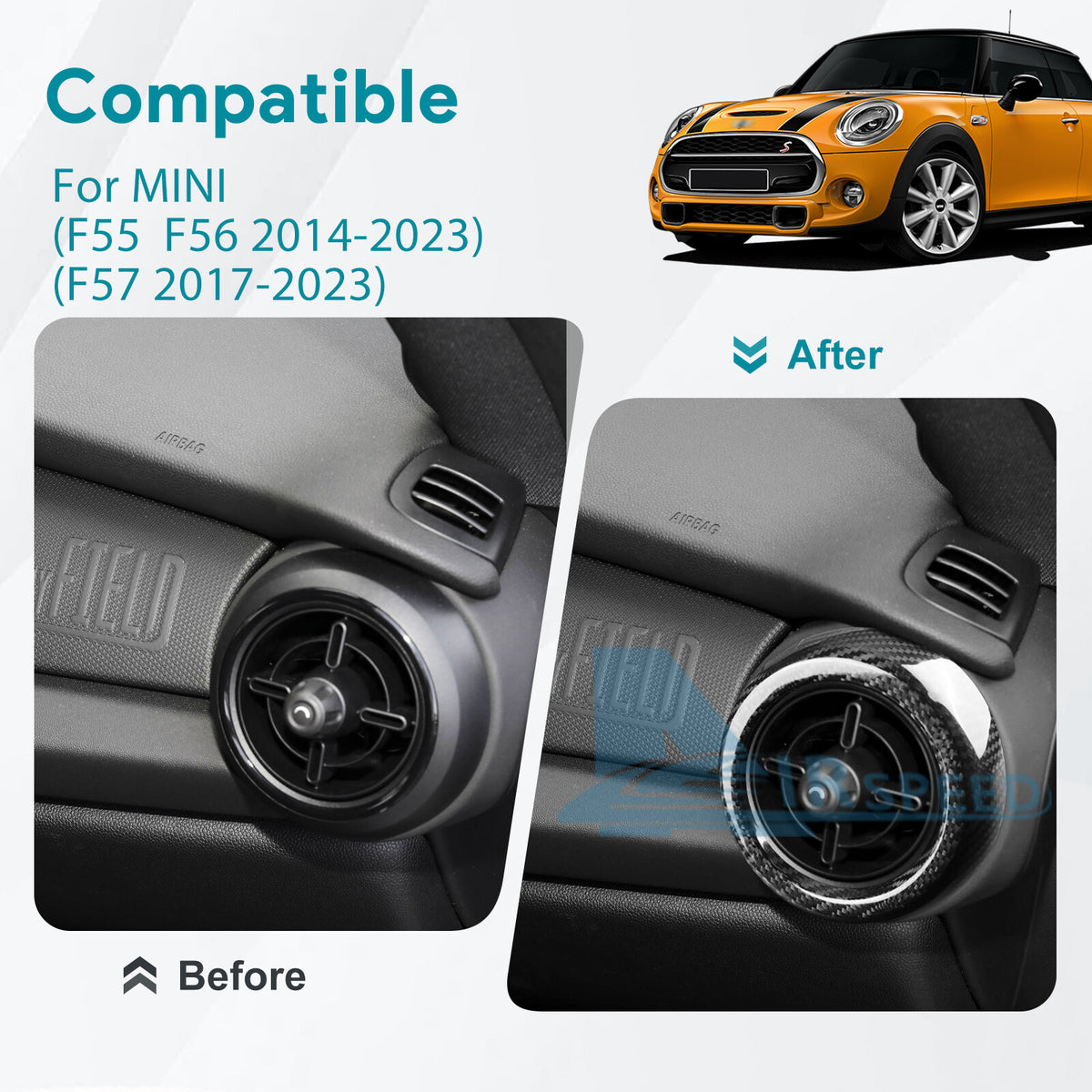REAL HARD Carbon Fiber Air Outlet Vent Frame Cover For Mini F55 F56 F57 2014-21 - detail view