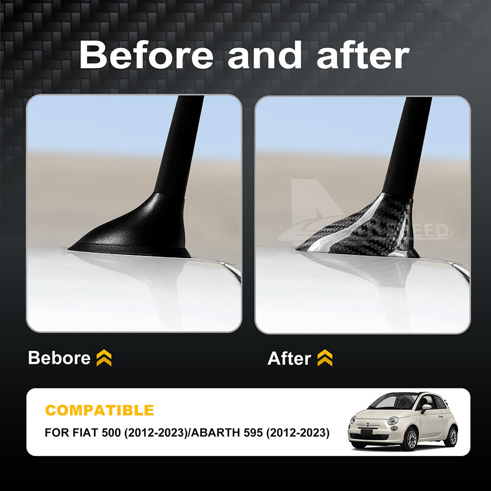 REAL Carbon Fiber Shark Fin Antenna Cover Black For Fiat 500 Abarth 595 12-2023 - detail view 3