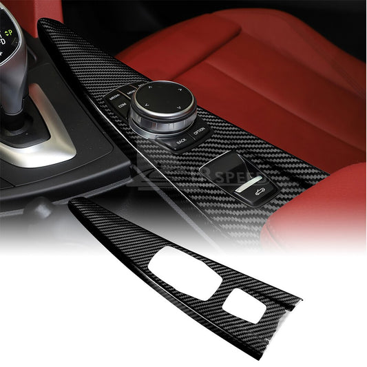 For BMW F33 F83 2013-2020 Car Center Multimedia Panel Cover Black Carbon Fiber