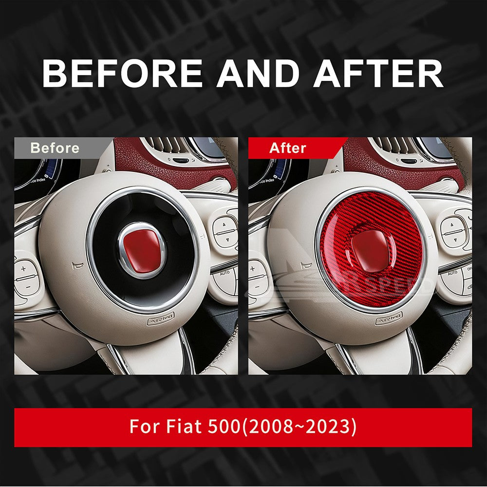 Steering Wheel Panel Cover For Fiat 500 2008-2023 RED REAL HARD Carbon Fiber - detail view 3