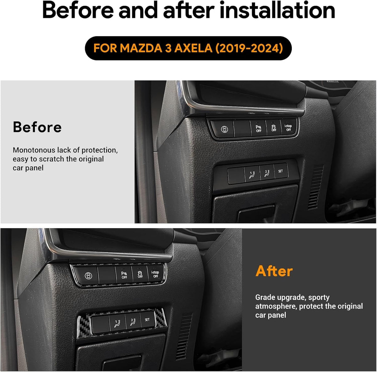 Seat Memory Button Frame Anti Slip Black Carbon For Mazda 3 Axela 2019-2025