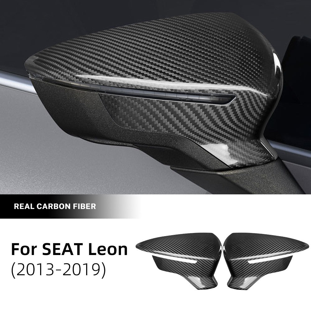 For SEAT Leon 2013-2019 Car Rear View Mirror Cover Decor Trim Black Carbon Fiber - product view